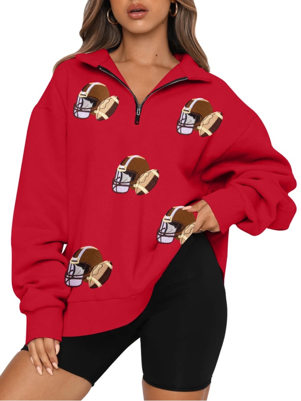 Red Quarter-Zip Football Graphic Sweatshirt